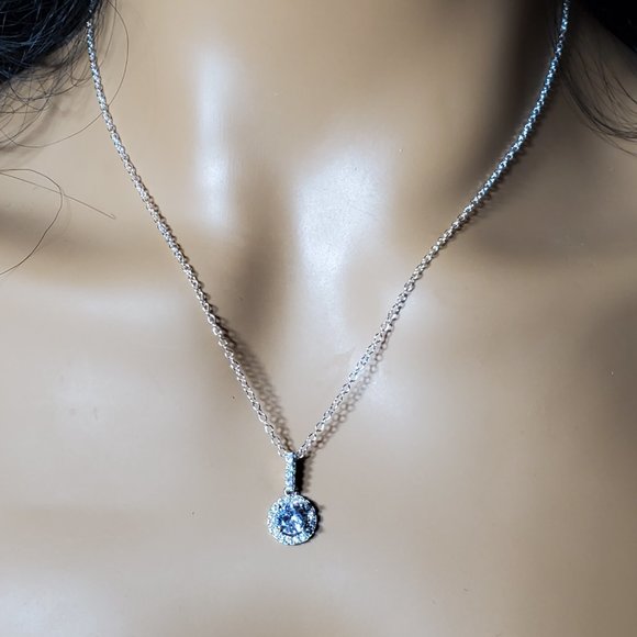 925 Silver & VVSI 2k Diamond & Topaz Necklace - Brilliant Cut Color D  Diamond - Picture 8 of 13